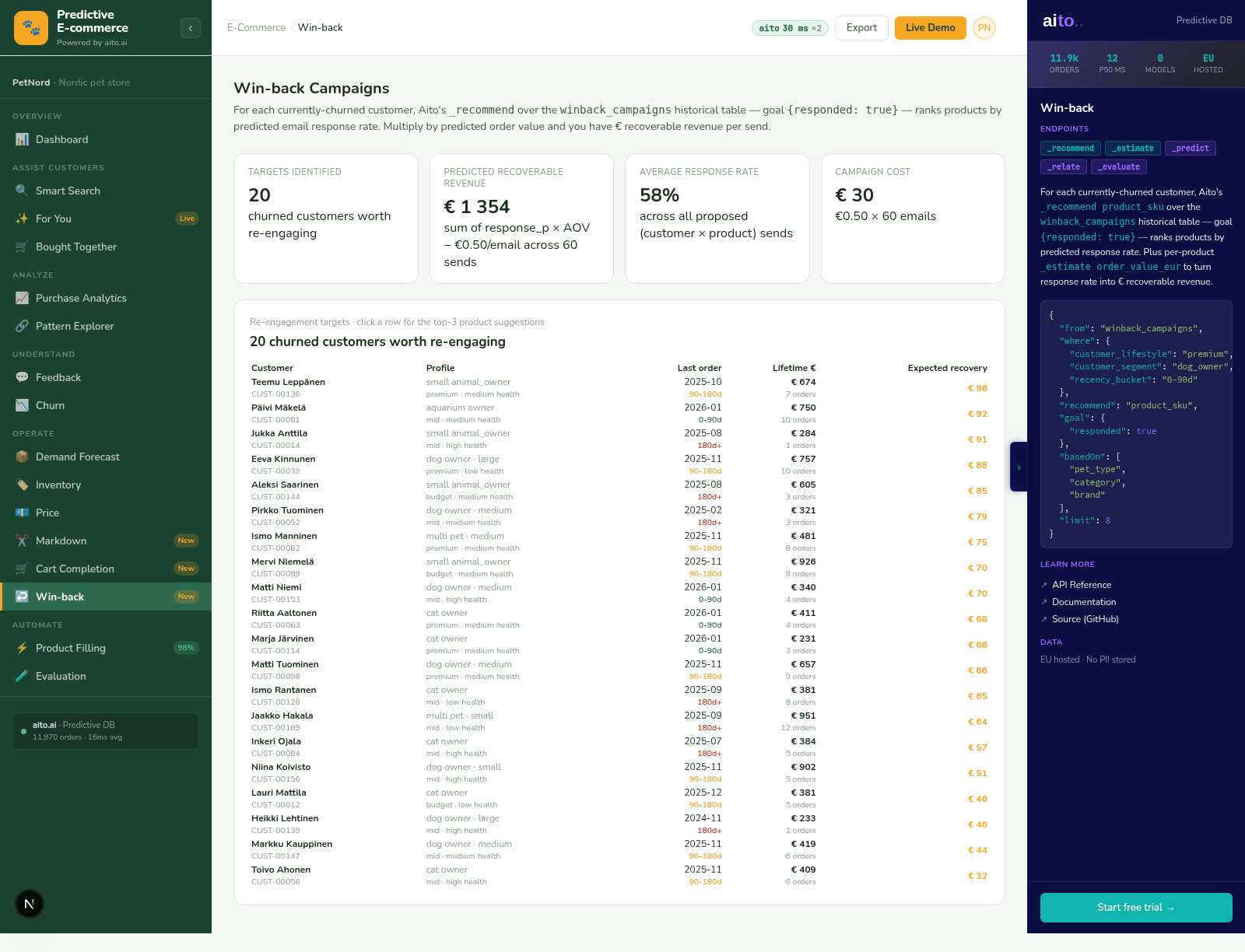 Win-back Ranking screenshot